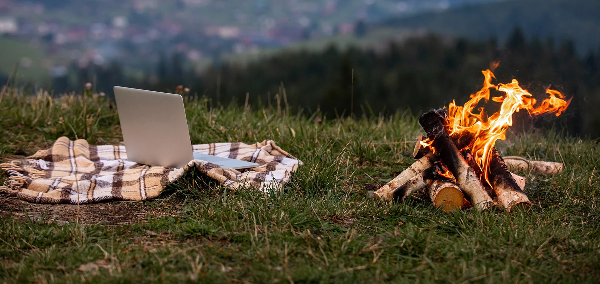 computer and campfire