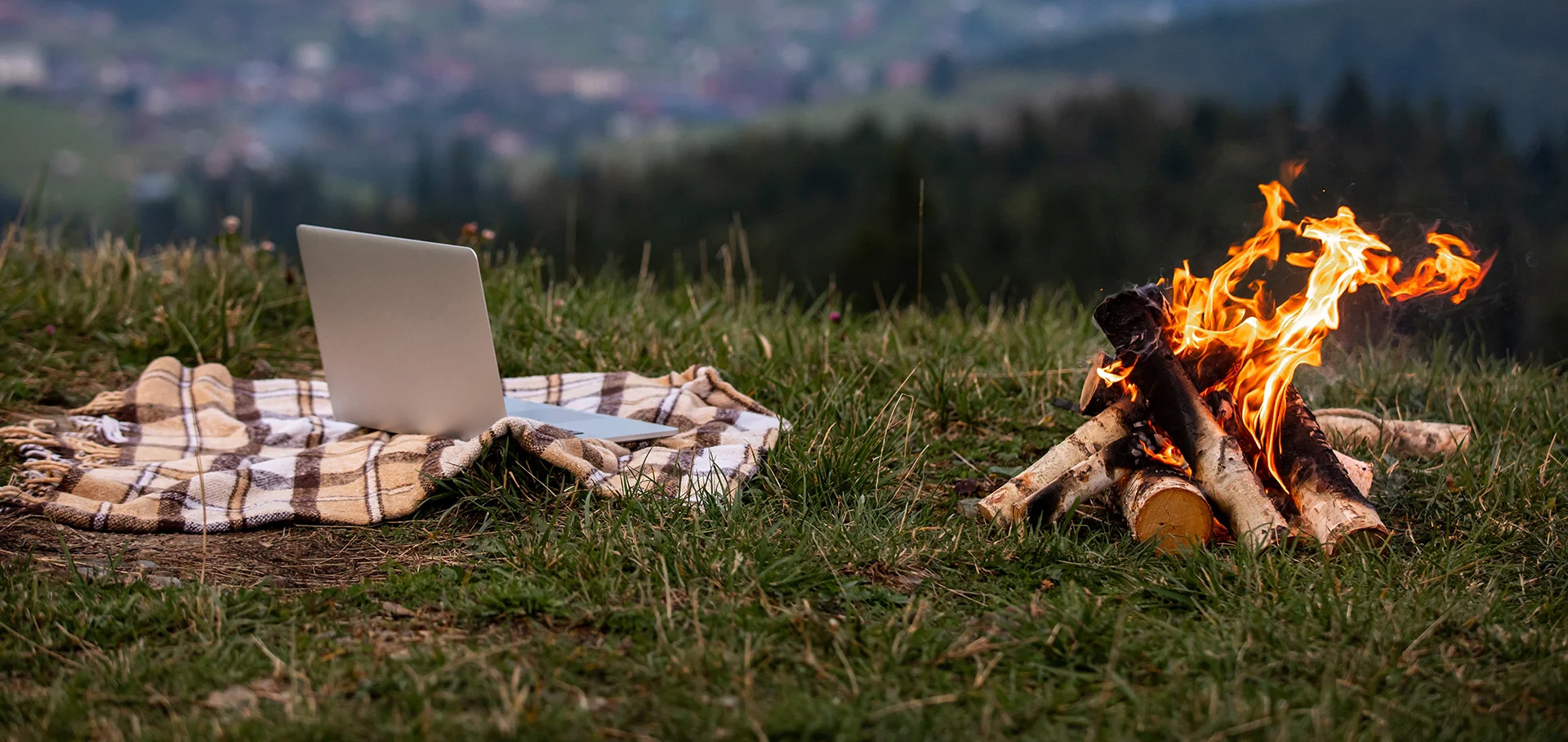 computer and campfire